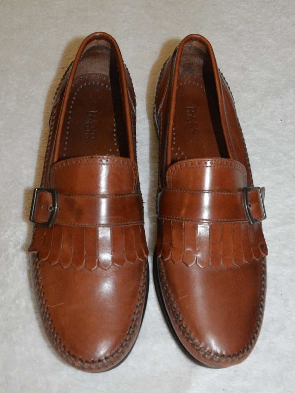 Vintage Bass Men's Leather Buckle Loafers Kiltie Fringe size 11M